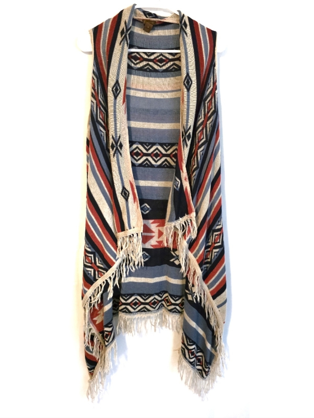 COPPER KEY Boho Fringe Aztec Southwest Knit Sweater Vest M